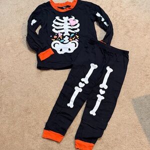 Kids Skeleton Pajama Set - Black and Orange
